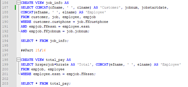 A snippet from a SQL query