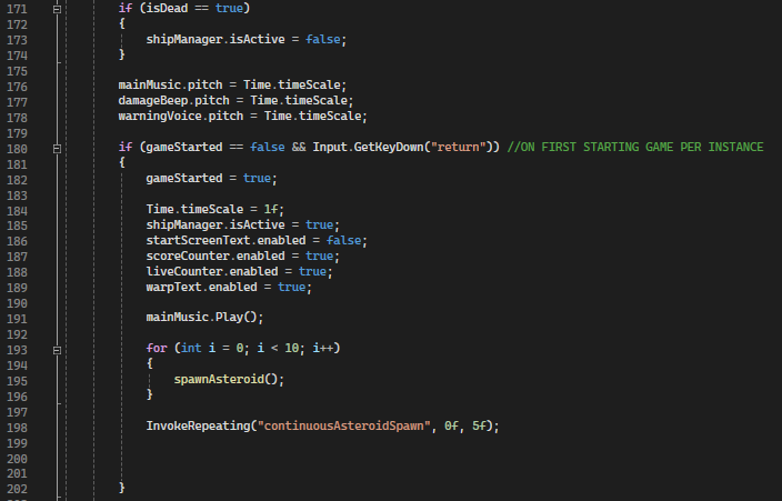 A snippet of the main game loop function
